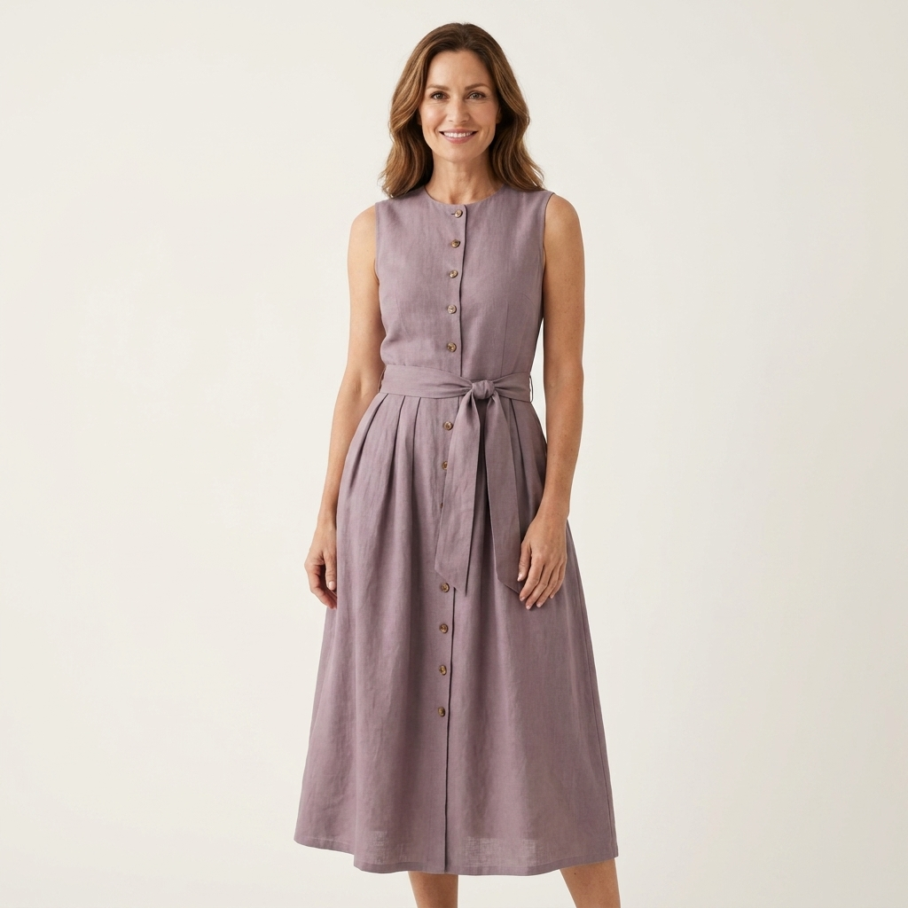 Sheila | Button-Front Tie-Waist Sleeveless Midi Dress