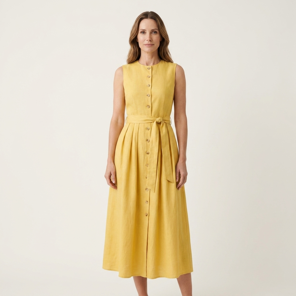 Sheila | Button-Front Tie-Waist Sleeveless Midi Dress