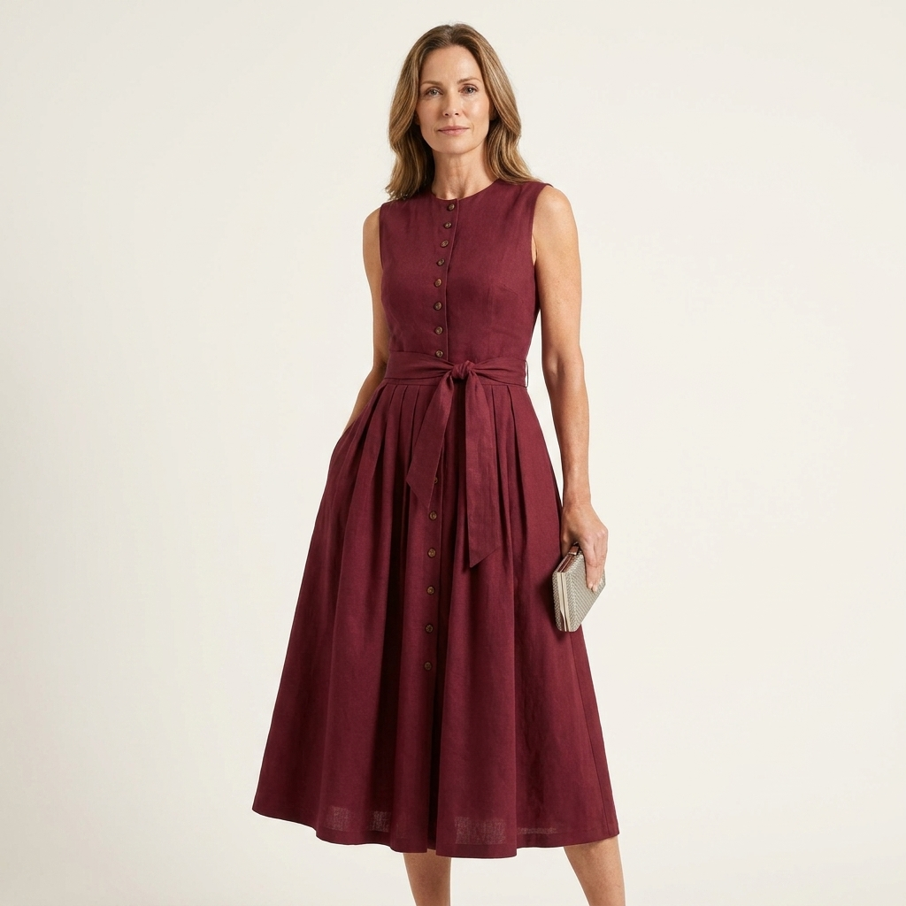 Sheila | Button-Front Tie-Waist Sleeveless Midi Dress