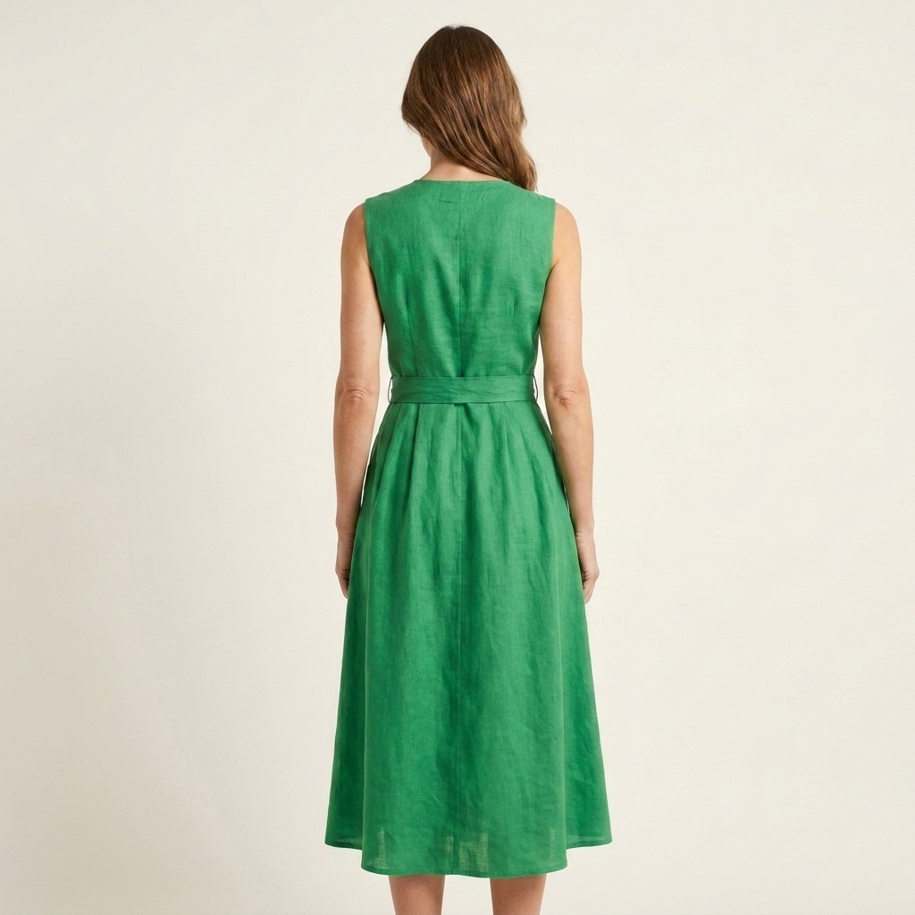 Sheila | Button-Front Tie-Waist Sleeveless Midi Dress