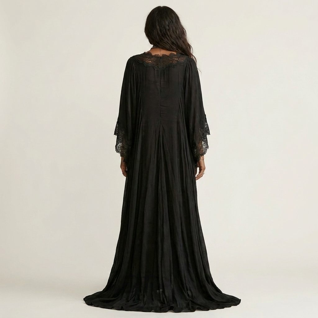 Maddy | V-Neck Crochet Lace-Trim Bell-Sleeve Pleated Maxi Dress