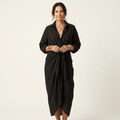 Anni | Collared Long-Sleeve Twist-Knot Maxi Dress With Slit