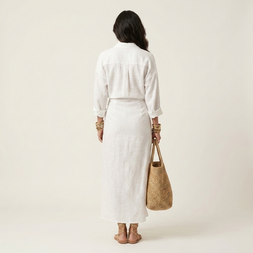 Anni | Collared Long-Sleeve Twist-Knot Maxi Dress With Slit