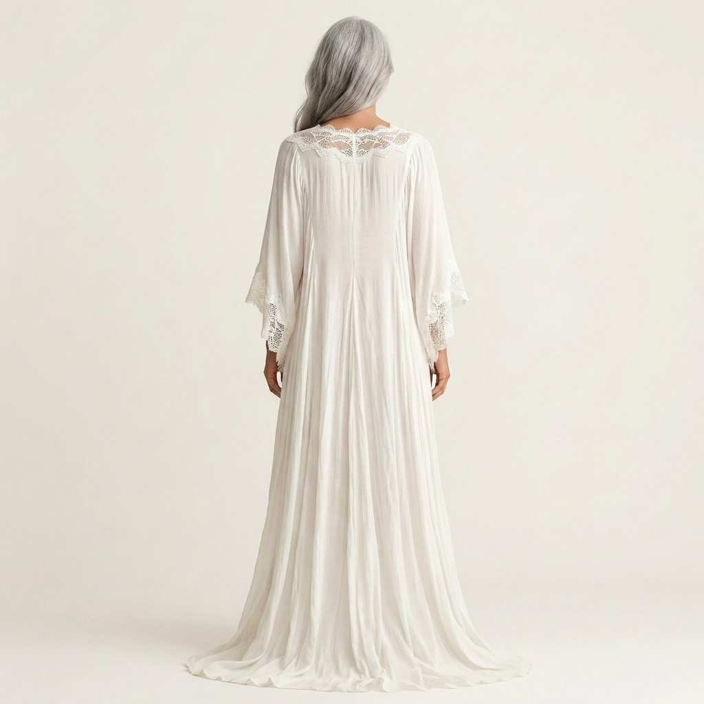Maddy | V-Neck Crochet Lace-Trim Bell-Sleeve Pleated Maxi Dress