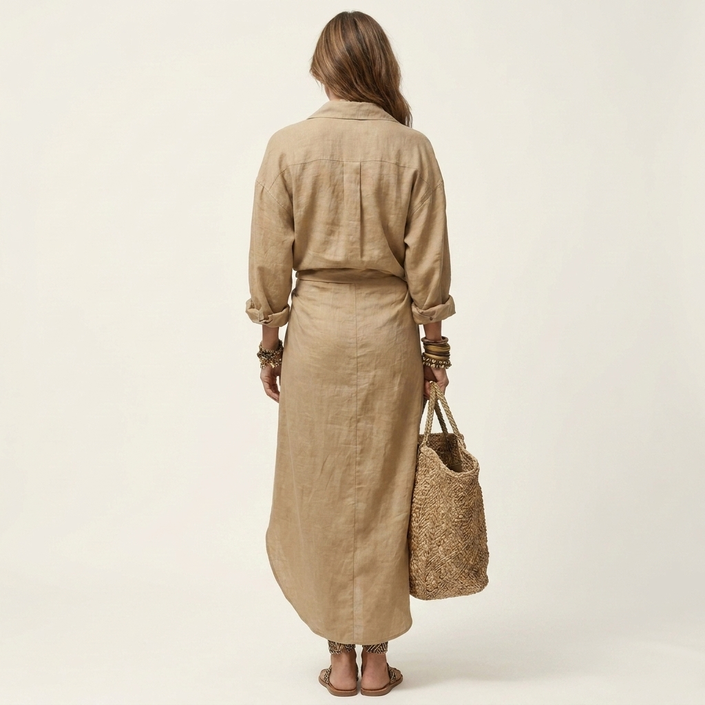Anni | Collared Long-Sleeve Twist-Knot Maxi Dress With Slit