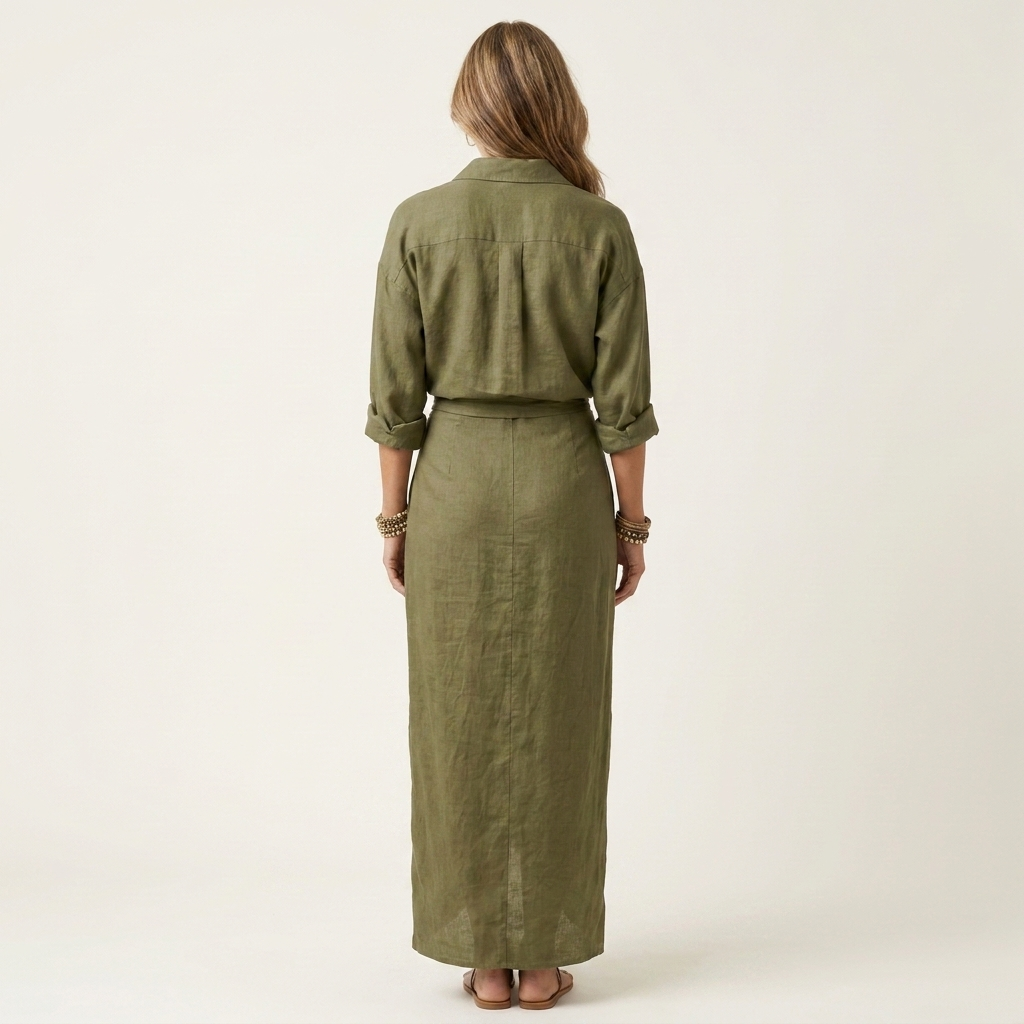 Anni | Collared Long-Sleeve Twist-Knot Maxi Dress With Slit