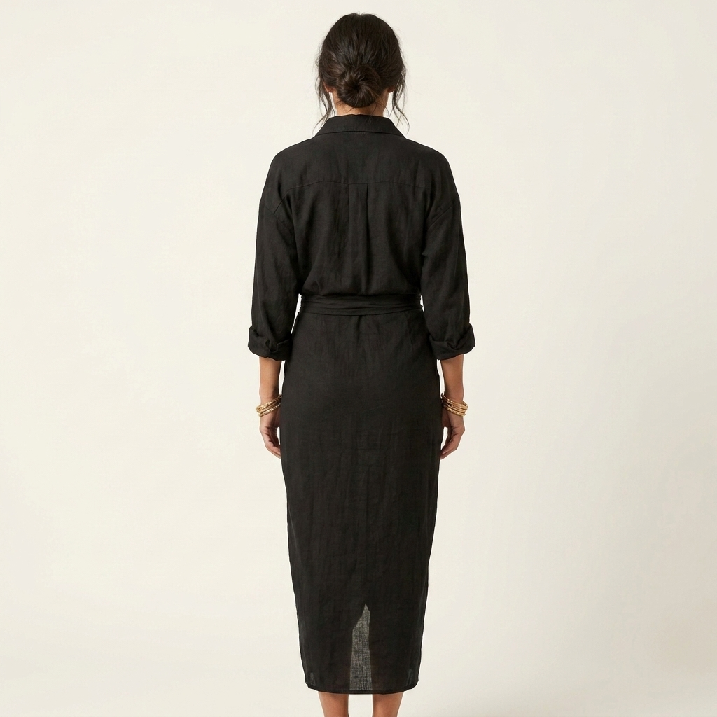 Anni | Collared Long-Sleeve Twist-Knot Maxi Dress With Slit