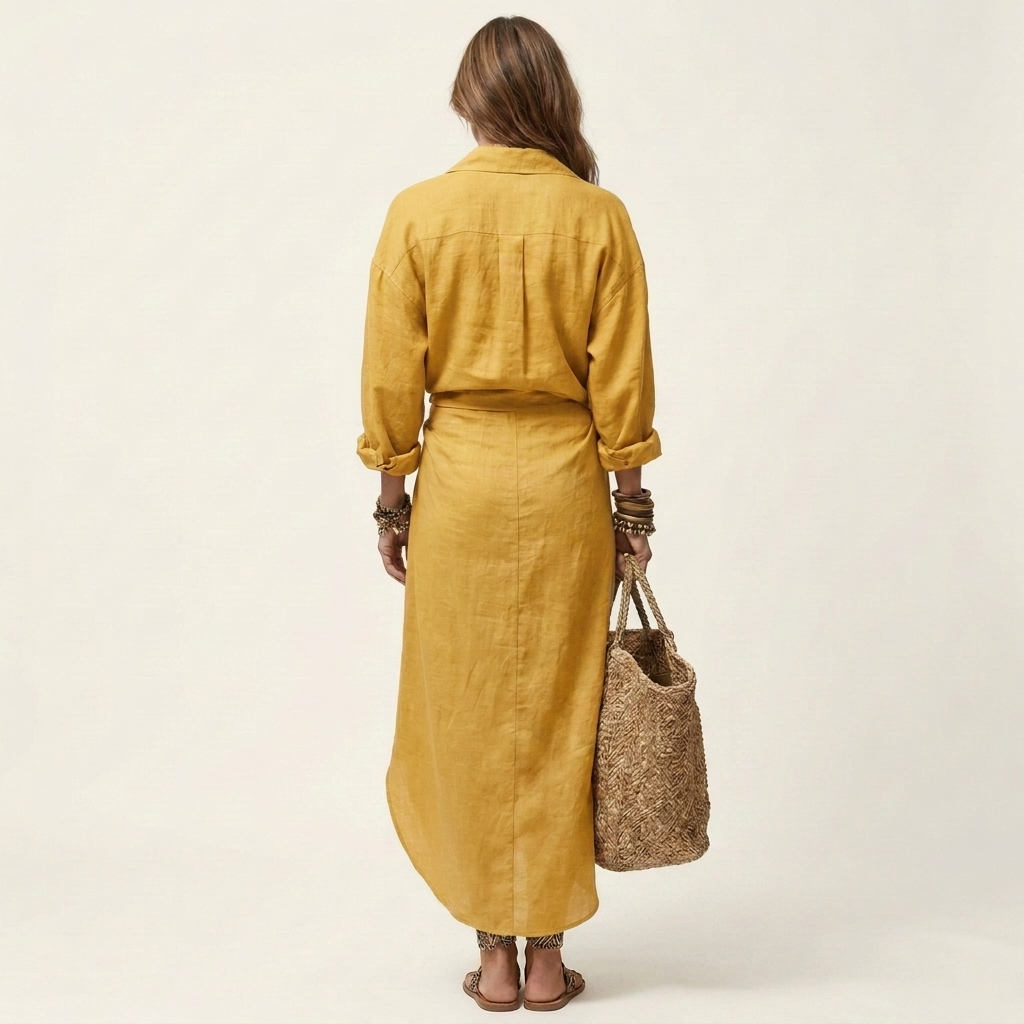 Anni | Collared Long-Sleeve Twist-Knot Maxi Dress With Slit