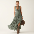 Missy | Deep V-Neck Pleated Tiered Maxi Dress