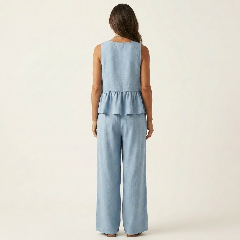 Janice | Sleeveless Ruffle-Hem Top & Wide-Leg Pants Two-Piece Set
