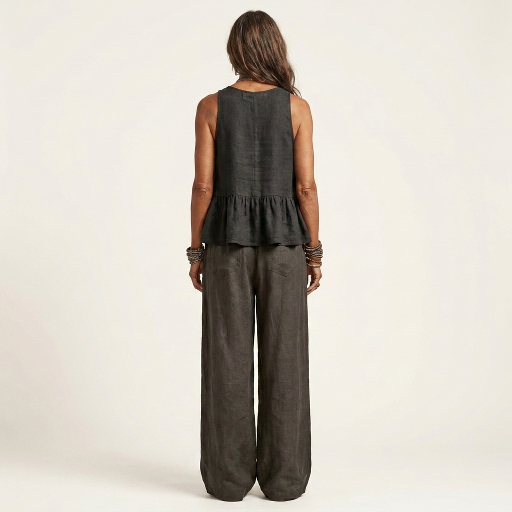 Janice | Sleeveless Ruffle-Hem Top & Wide-Leg Pants Two-Piece Set
