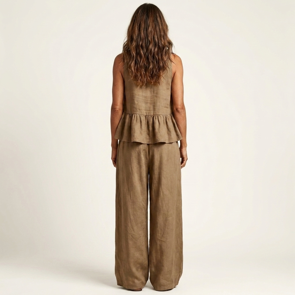 Janice | Sleeveless Ruffle-Hem Top & Wide-Leg Pants Two-Piece Set