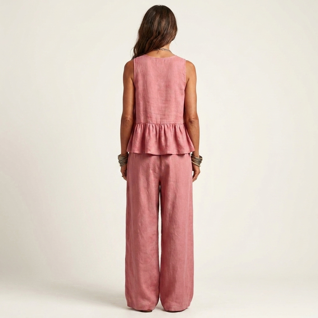 Janice | Sleeveless Ruffle-Hem Top & Wide-Leg Pants Two-Piece Set