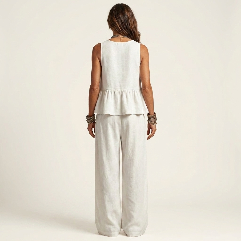 Janice | Sleeveless Ruffle-Hem Top & Wide-Leg Pants Two-Piece Set