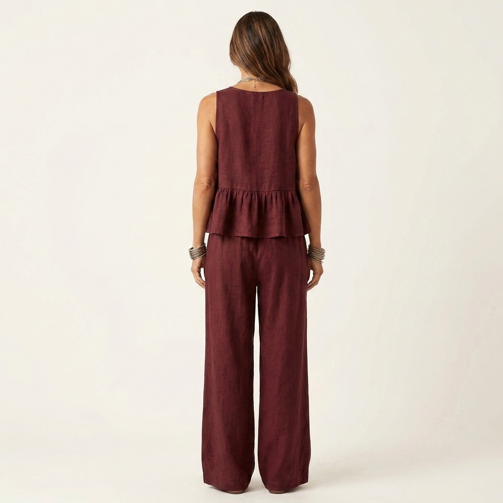 Janice | Sleeveless Ruffle-Hem Top & Wide-Leg Pants Two-Piece Set