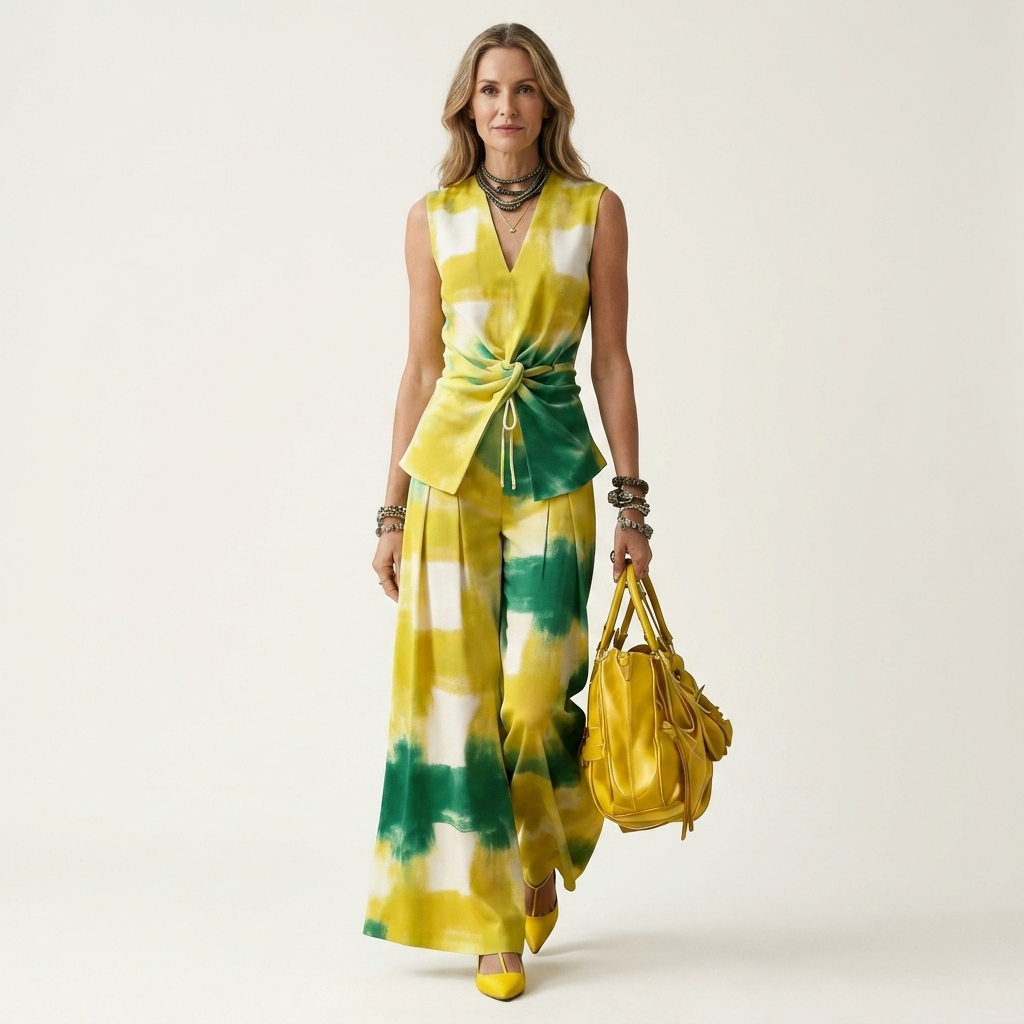 Helena | Sleeveless Drawstring-Waist Top & Wide-Leg Pants Two-Piece Set