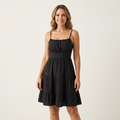 Zira | Spaghetti-Strap Ruched Bodice Tiered Midi Dress With Slit