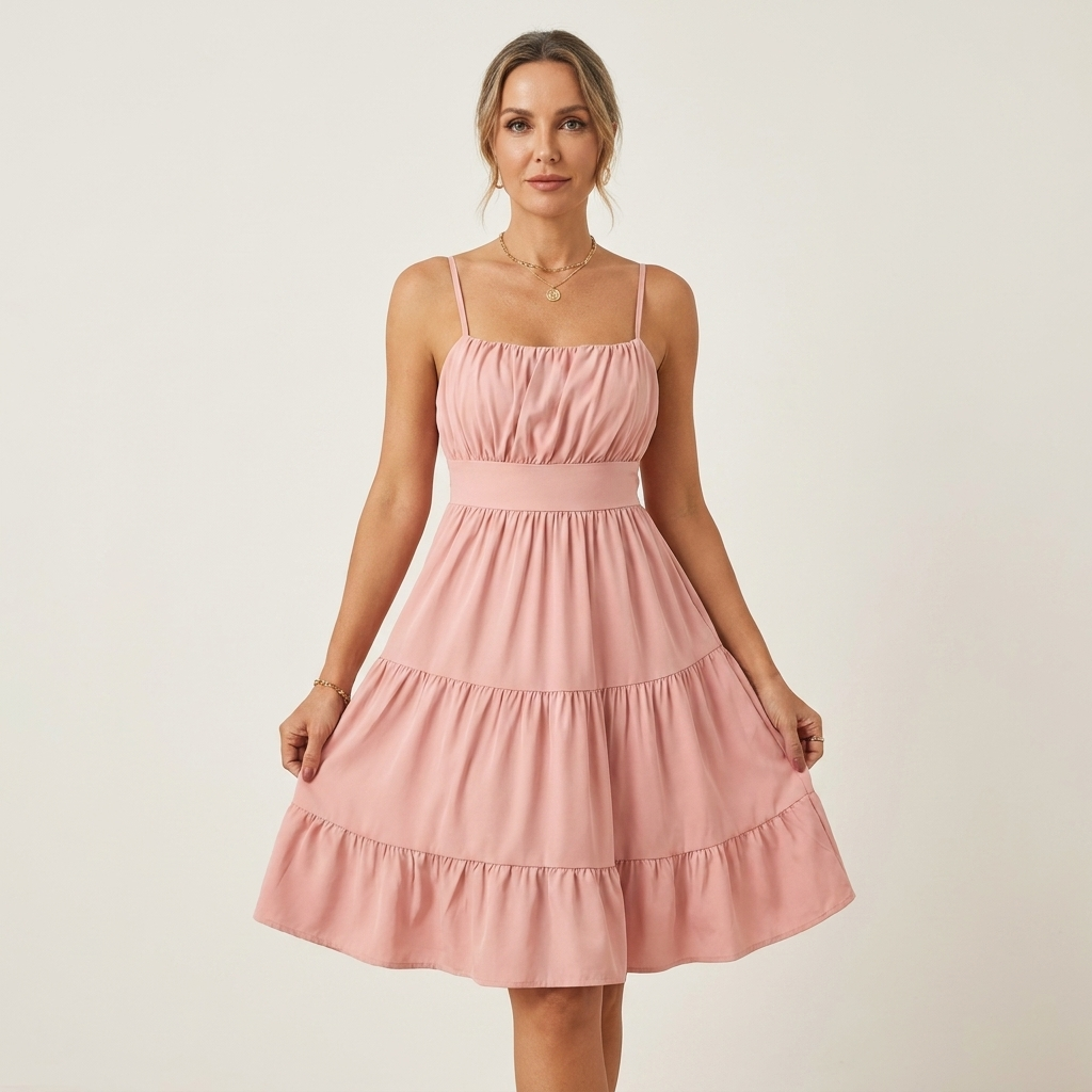 Zira | Spaghetti-Strap Ruched Bodice Tiered Midi Dress With Slit