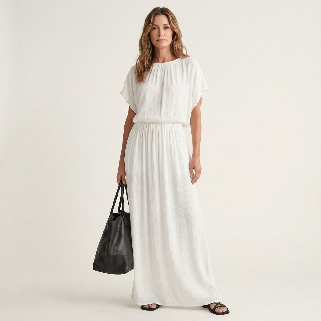Becky | Batwing-Sleeve Smocked-Waist Fluid Maxi Dress