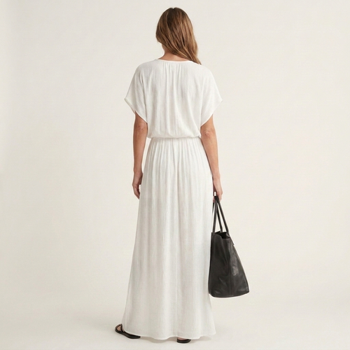Becky | Batwing-Sleeve Smocked-Waist Fluid Maxi Dress