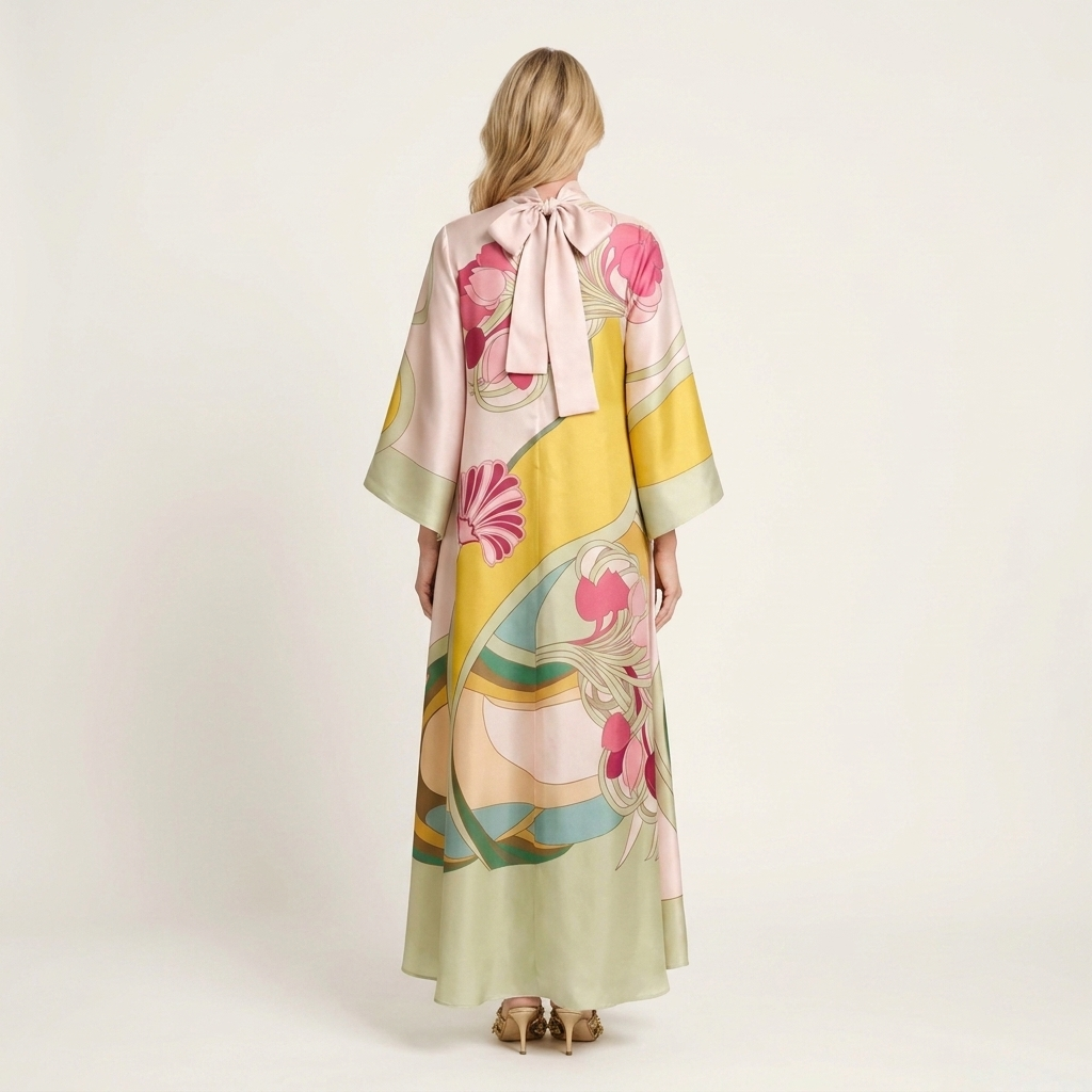 Leyla | Floral Art Print Satin Maxi Dress