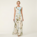 Amelda | Bateau-Neck Sleeveless Botanical Floral A-Line Maxi Dress