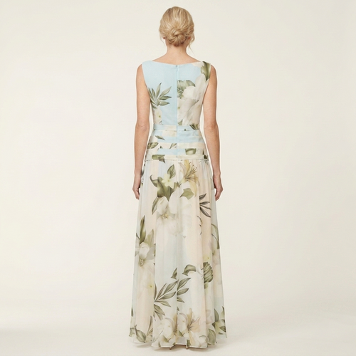 Amelda | Bateau-Neck Sleeveless Botanical Floral A-Line Maxi Dress