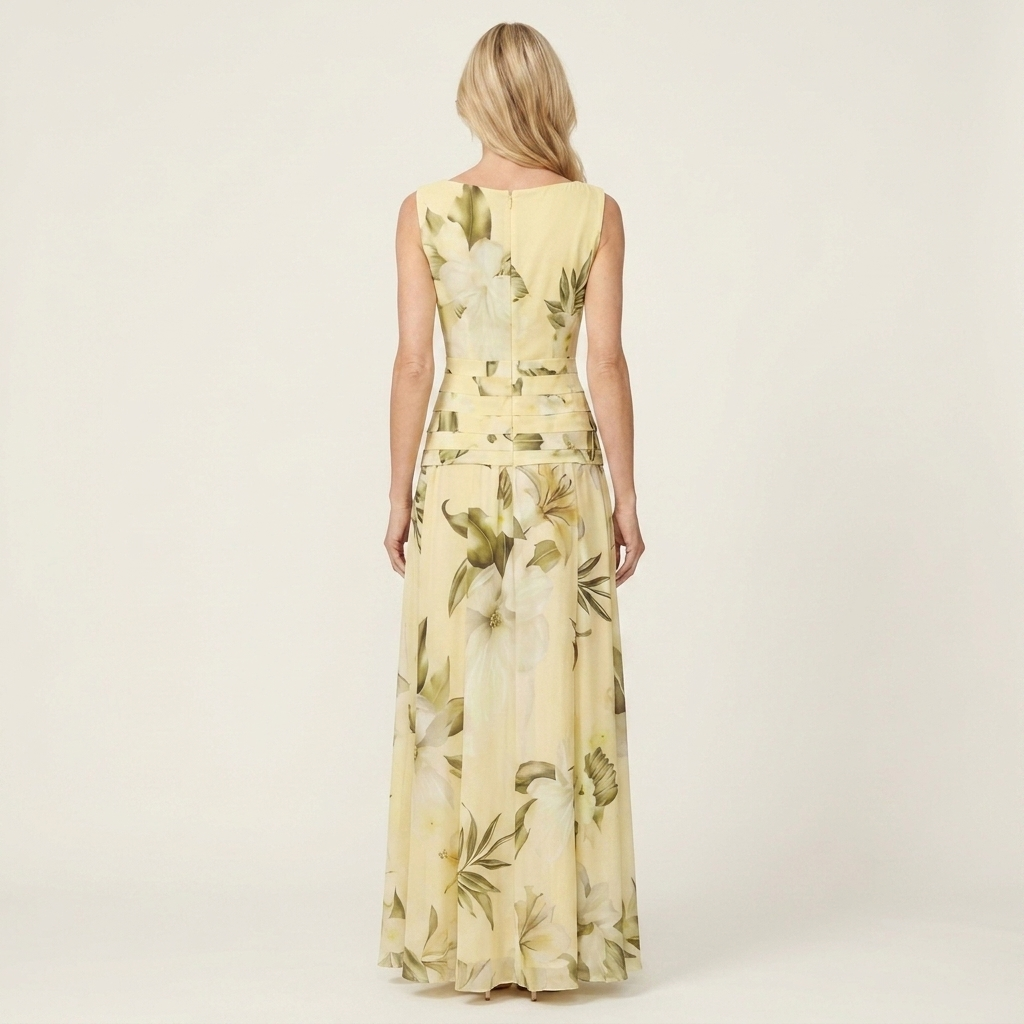 Amelda | Bateau-Neck Sleeveless Botanical Floral A-Line Maxi Dress