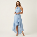 Leandra | Halter-Neck Ruffle-Skirt Asymmetric Hi-Low Maxi Dress