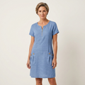 Angelina | Zip-Neck Short-Sleeve Button-Pocket Cotton-Linen Mini Dress