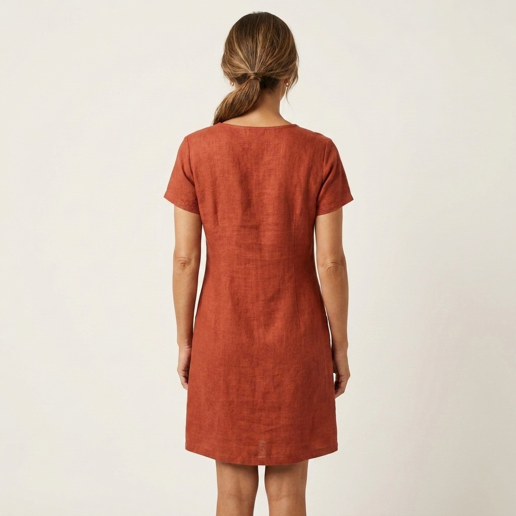 Angelina | Zip-Neck Short-Sleeve Button-Pocket Cotton-Linen Mini Dress