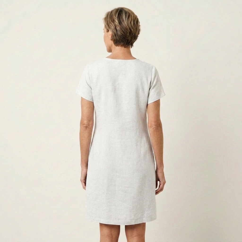 Angelina | Zip-Neck Short-Sleeve Button-Pocket Cotton-Linen Mini Dress
