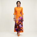Esmeralda | Round-Neck Flutter-Sleeve Floral-Print Fitted Maxi Dress