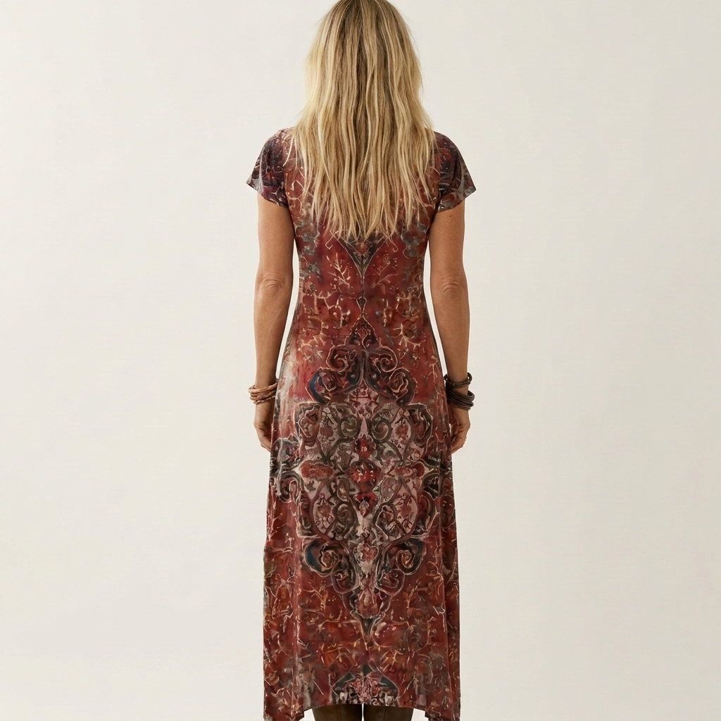 Pamela | V-Neck Short-Sleeve Abstract Print Relaxed Maxi Dress