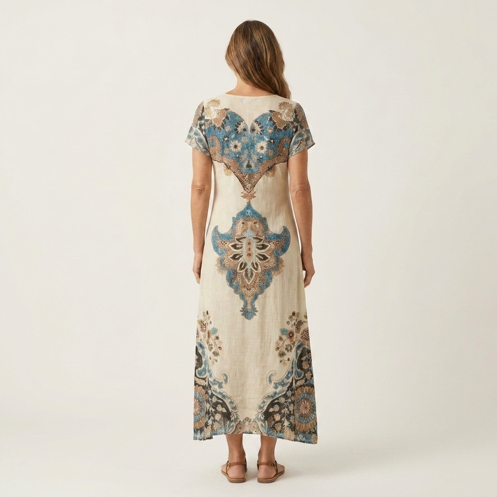Pamela | V-Neck Short-Sleeve Abstract Print Relaxed Maxi Dress