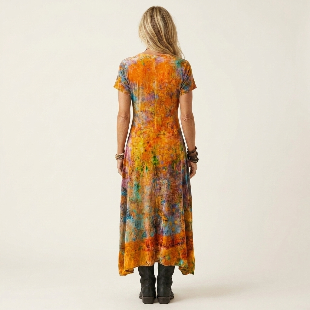 Pamela | V-Neck Short-Sleeve Abstract Print Relaxed Maxi Dress
