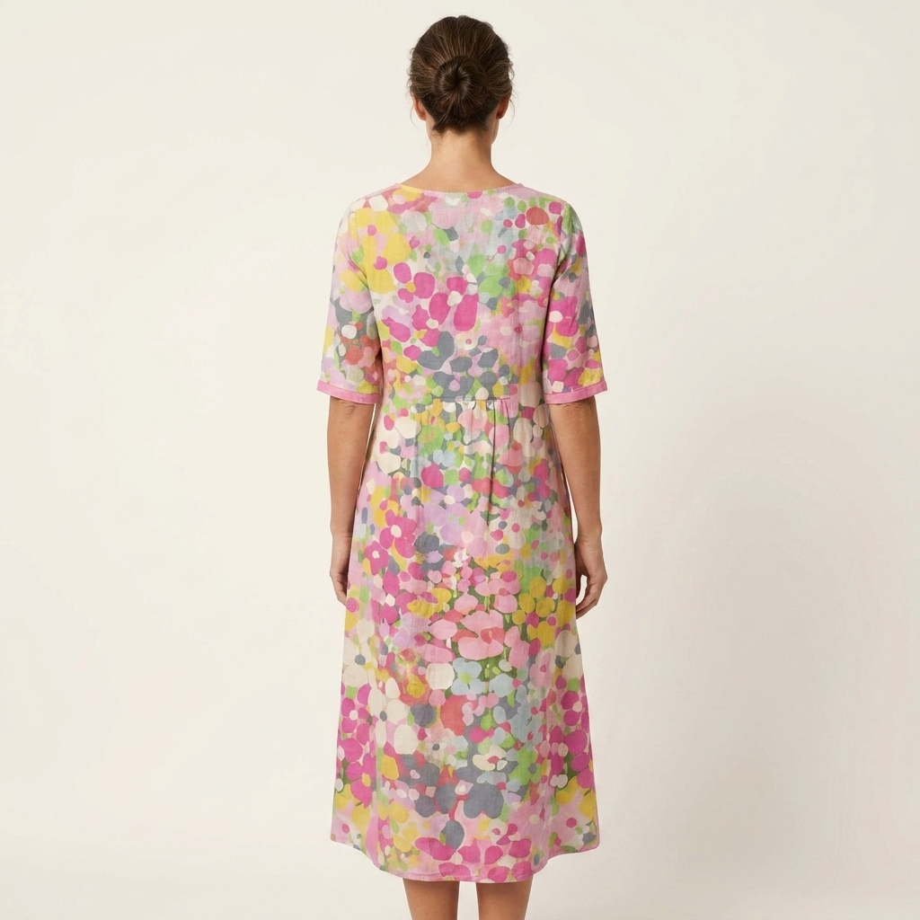 Patriana | Round-Neck Short-Sleeve Abstract Floral Cotton-Blend Midi Dress