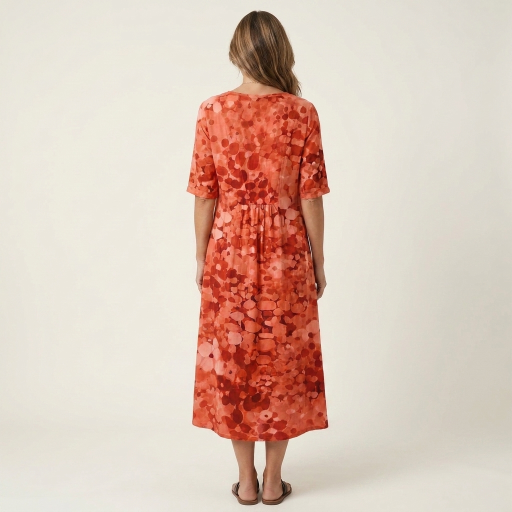 Patriana | Round-Neck Short-Sleeve Abstract Floral Cotton-Blend Midi Dress