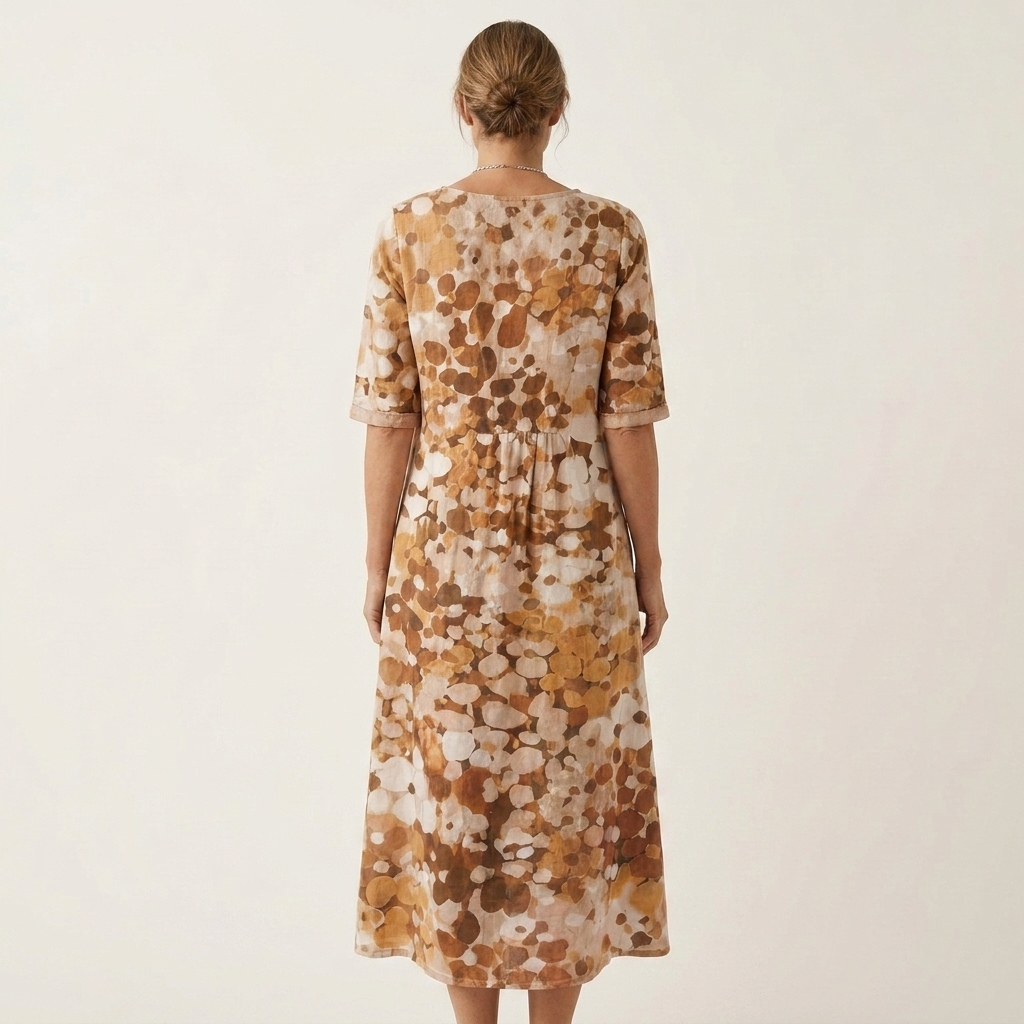 Patriana | Round-Neck Short-Sleeve Abstract Floral Cotton-Blend Midi Dress