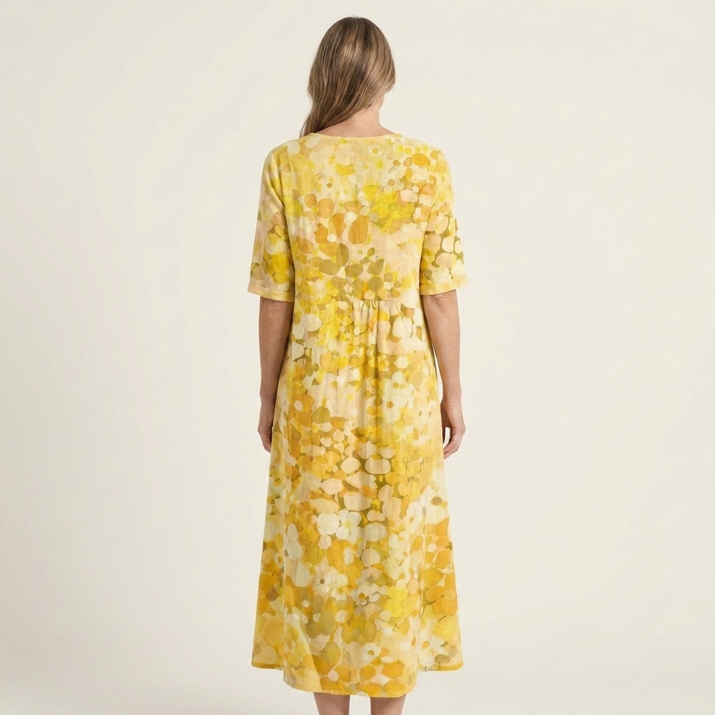 Patriana | Round-Neck Short-Sleeve Abstract Floral Cotton-Blend Midi Dress