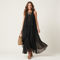 Chalene | Sleeveless Layered Chiffon Asymmetric Maxi Dress