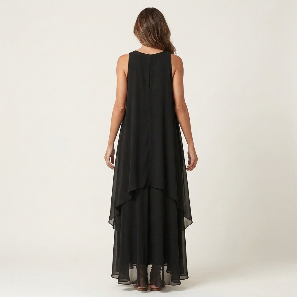 Chalene | Sleeveless Layered Chiffon Asymmetric Maxi Dress