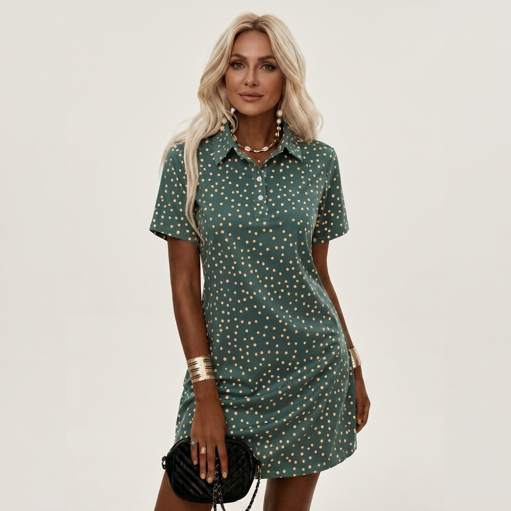 Zelia | Polo-Collar Short-Sleeve Printed A-Line Mini Dress 2