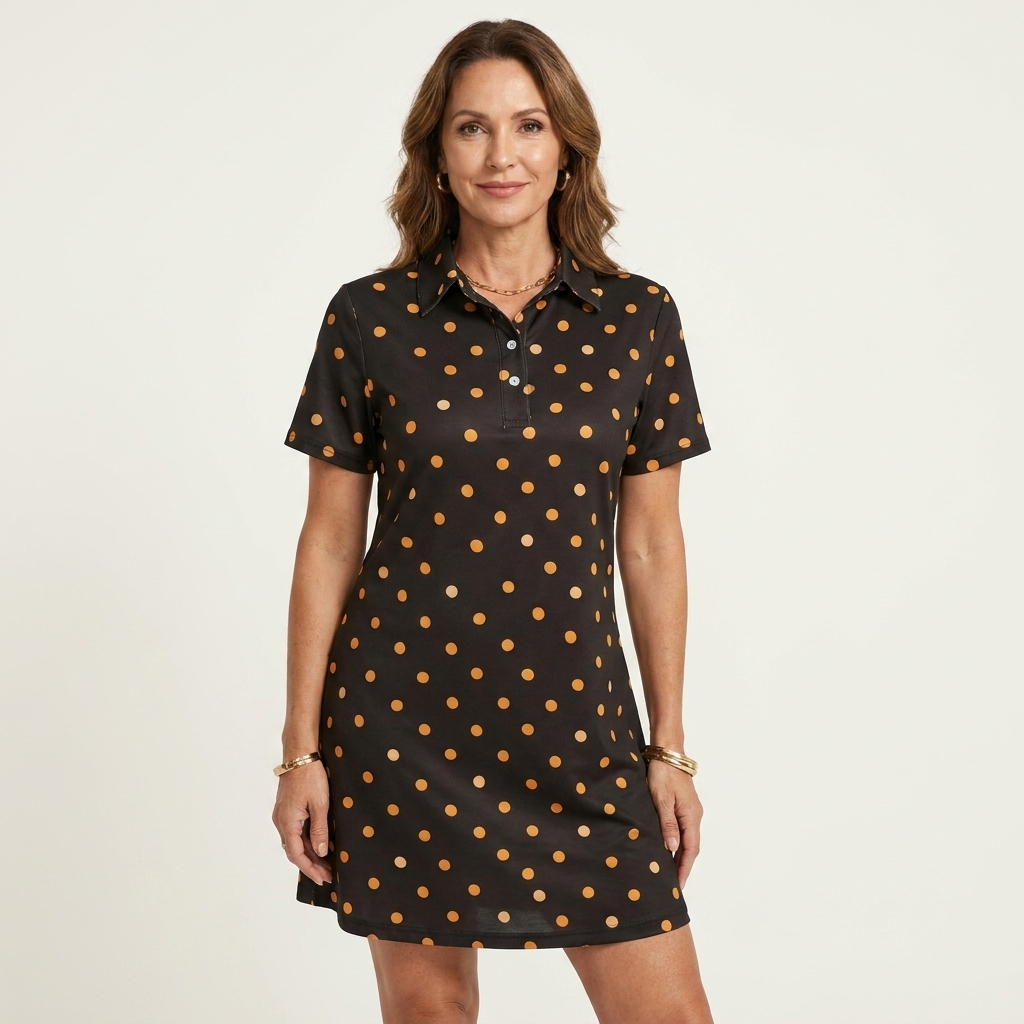 Zelia | Polo-Collar Short-Sleeve Printed A-Line Mini Dress 6