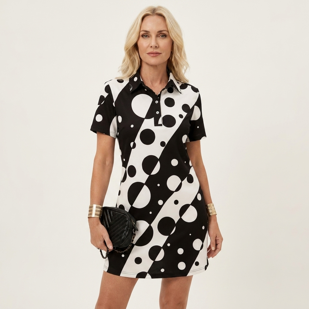 Zelia | Polo-Collar Short-Sleeve Printed A-Line Mini Dress 10