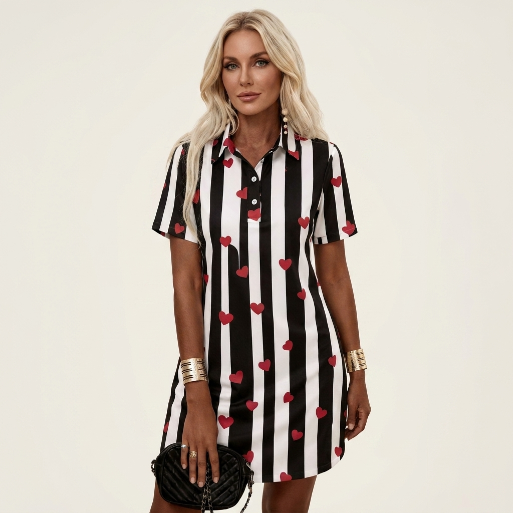 Zelia | Polo-Collar Short-Sleeve Printed A-Line Mini Dress 12