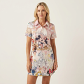 Zelia | Polo-Collar Short-Sleeve Printed A-Line Mini Dress 7