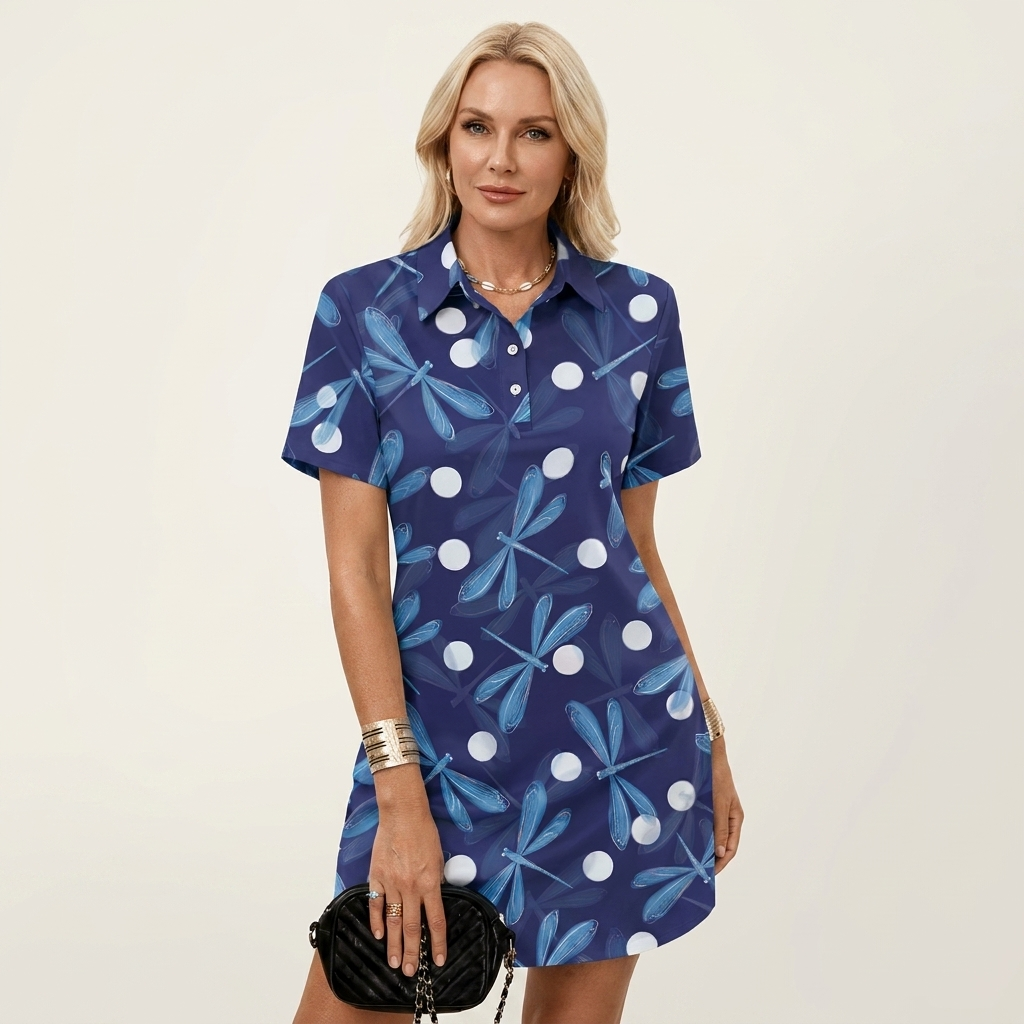 Zelia | Polo-Collar Short-Sleeve Printed A-Line Mini Dress 24