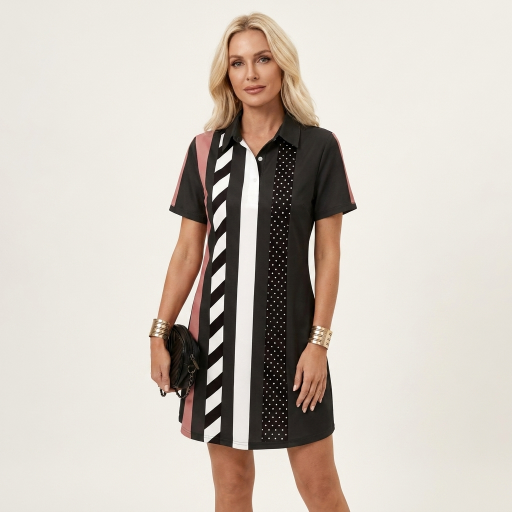 Zelia | Polo-Collar Short-Sleeve Printed A-Line Mini Dress 15