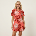 Zelia | Polo-Collar Short-Sleeve Printed A-Line Mini Dress 17